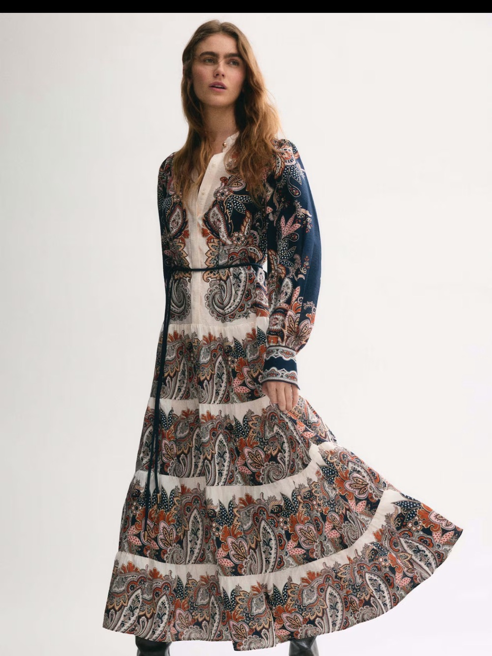 H&M Navy and Cream Paisley Tiered Maxi Dress NWT - Picture 3 of 8